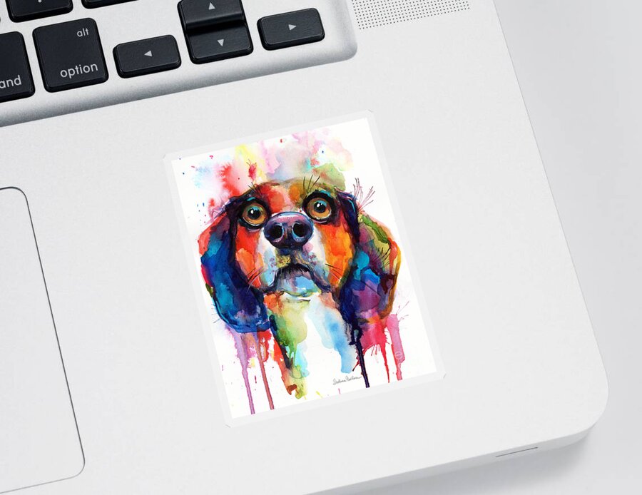 Beagle Sticker featuring the painting Funny Beagle dog art by Svetlana Novikova