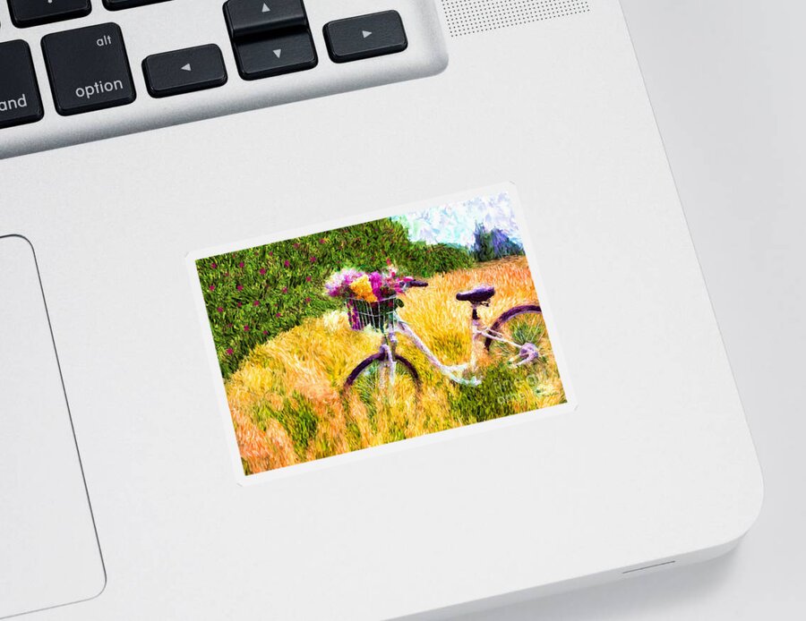 Bicycle Sticker featuring the painting Garden Bicycle Print by Tina LeCour