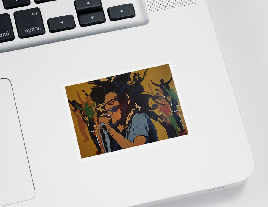 Bob Marley Sticker featuring the painting Get Up Stand Up by Rachel Natalie Rawlins