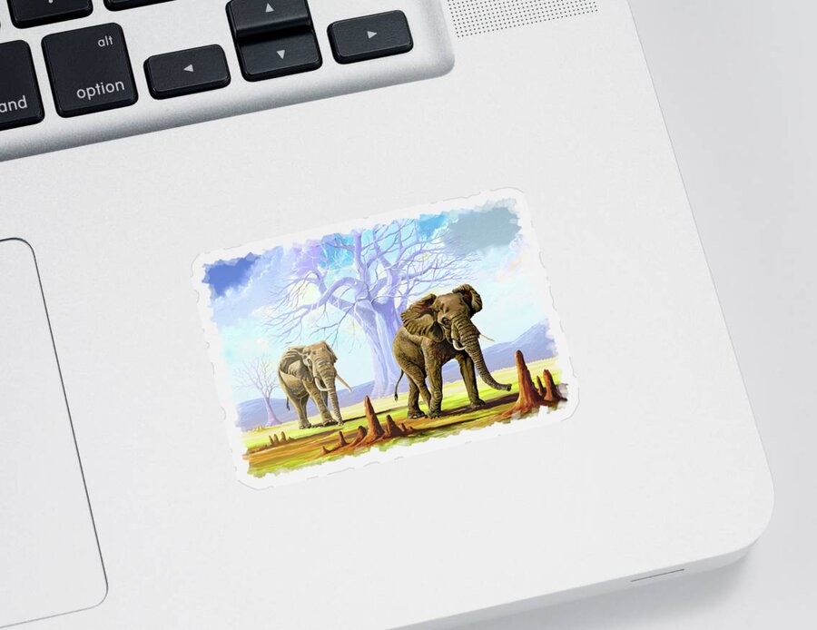 Elephant Sticker featuring the painting Giants and Little People by Anthony Mwangi