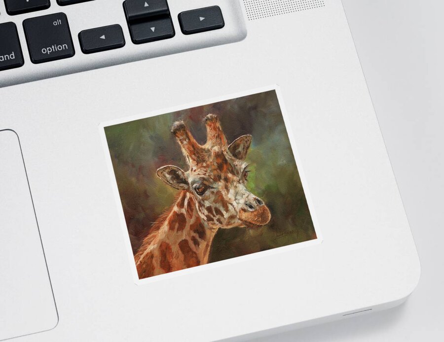 Giraffe Sticker featuring the painting Giraffe Portrait by David Stribbling