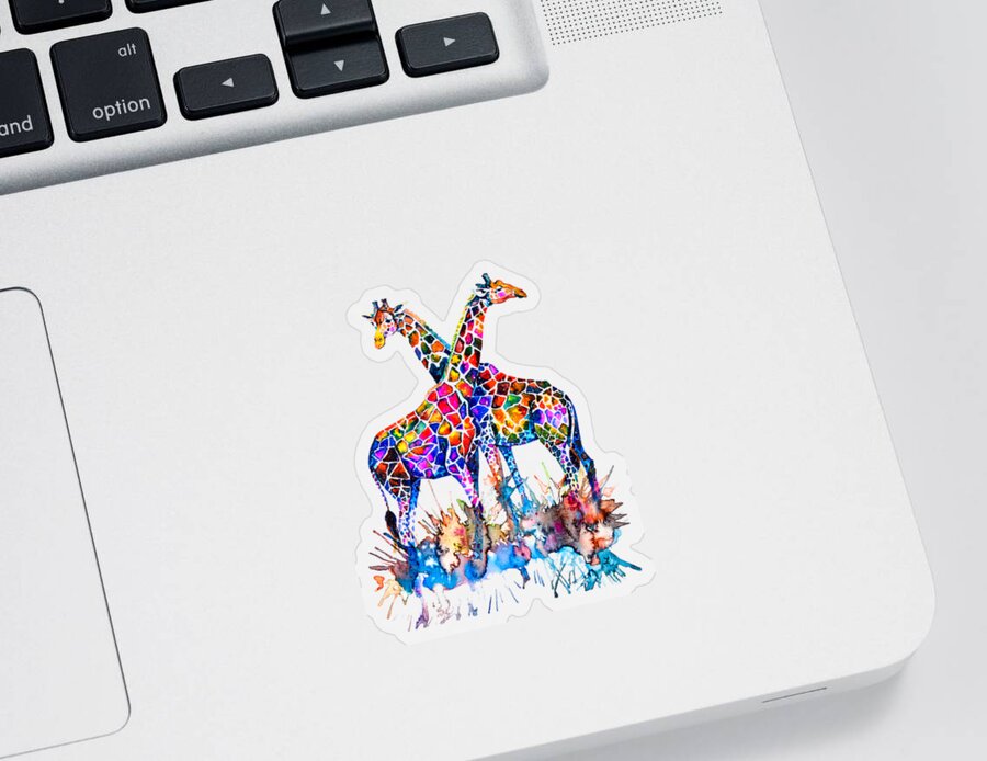 Giraffes Sticker featuring the painting Giraffes by Zaira Dzhaubaeva