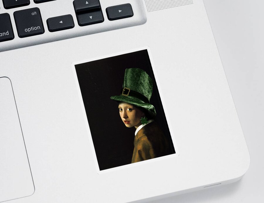 Vermeer Sticker featuring the painting Girl with a Shamrock Earring by Gravityx9  Designs