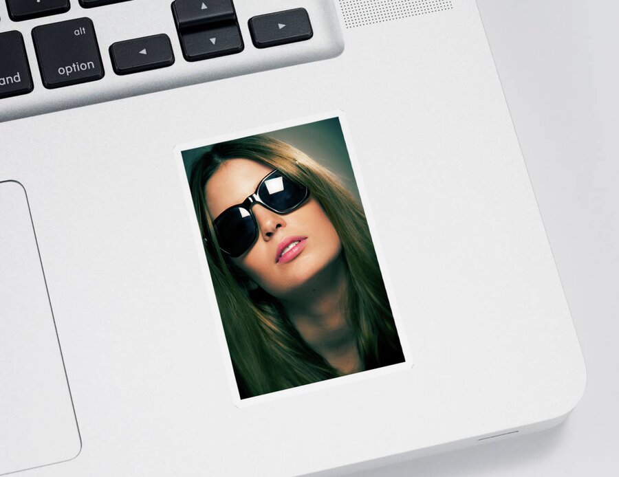 Young Sticker featuring the photograph Girl with Sunshades by Carlos Caetano