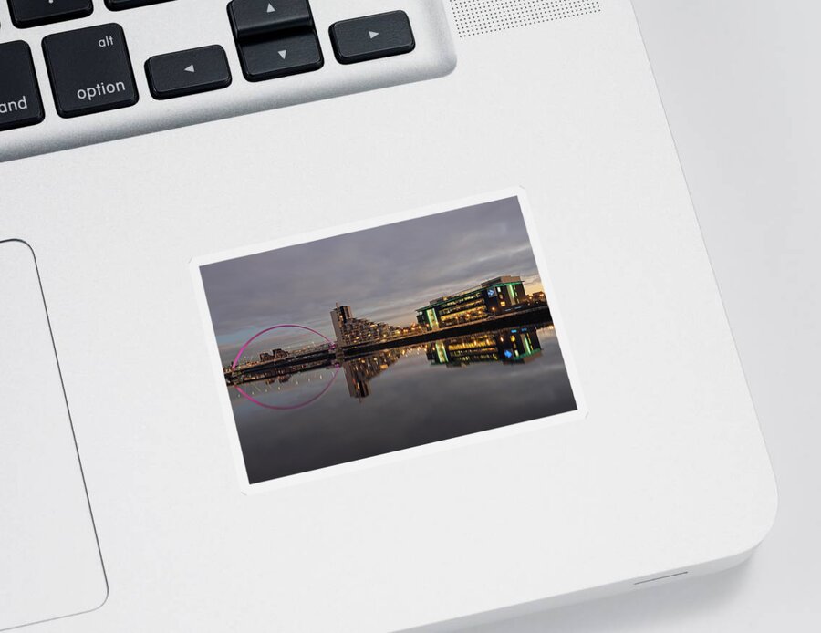 Glasgow Clyde Arc Sticker featuring the photograph Glasgow River Clyde at Sunset by Maria Gaellman