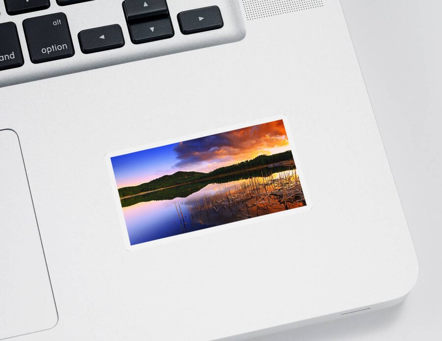 Sunset Sticker featuring the photograph Gloaming Lake by Kadek Susanto