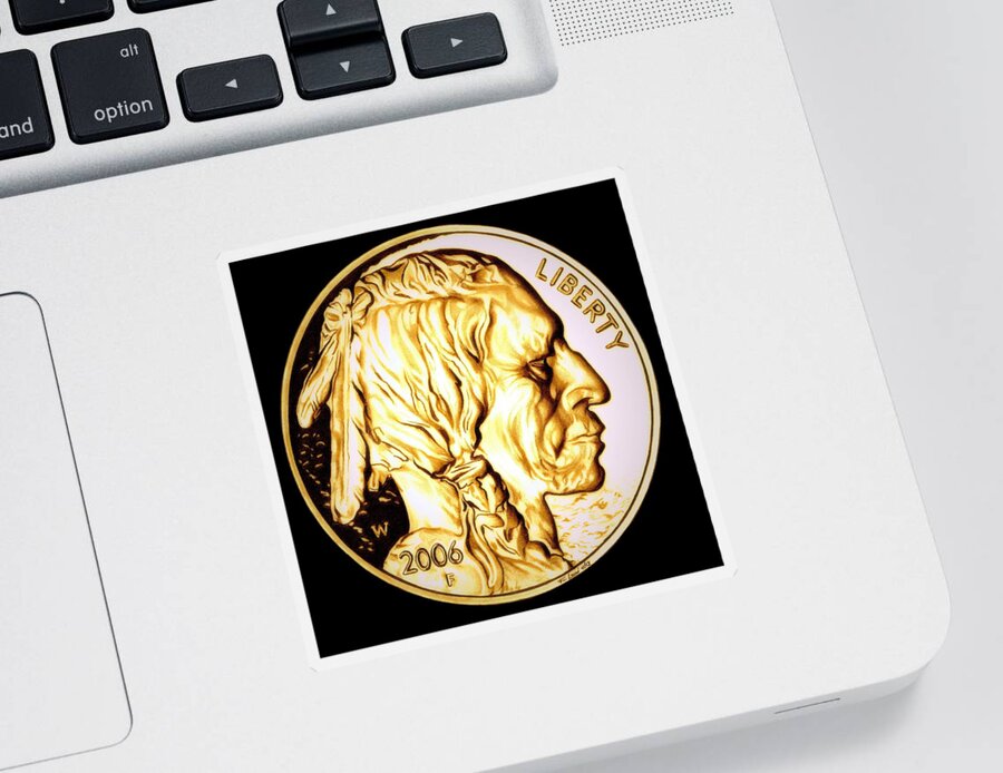 Coin Sticker featuring the drawing Gold Nugget Buffalo Nickel by Fred Larucci