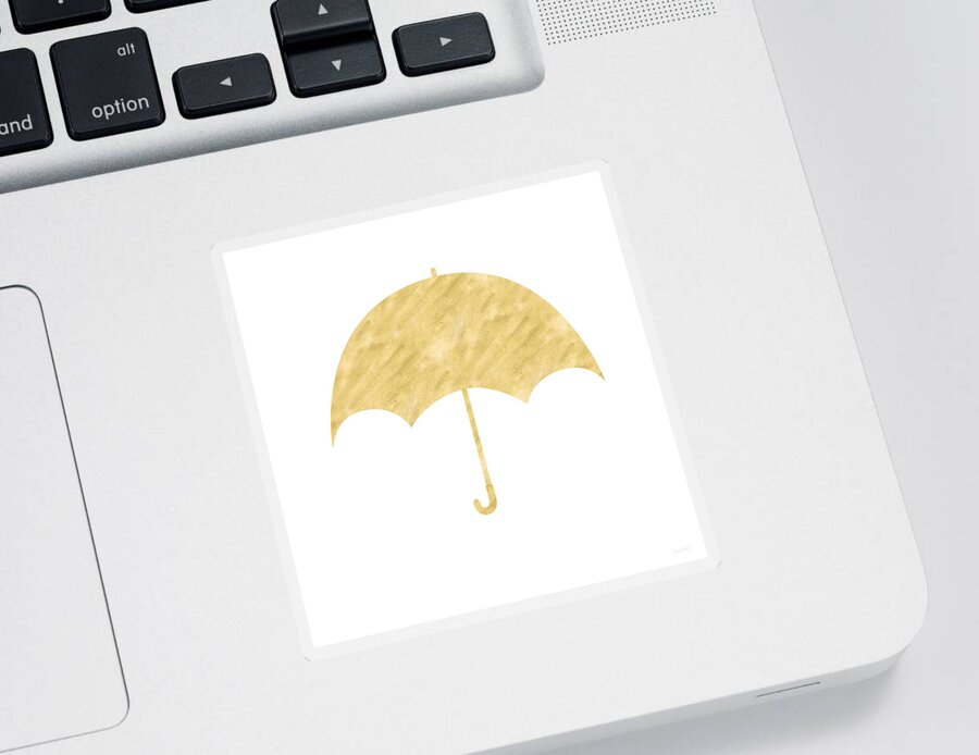 Umbrella Sticker featuring the mixed media Gold Umbrella- Art by Linda Woods by Linda Woods