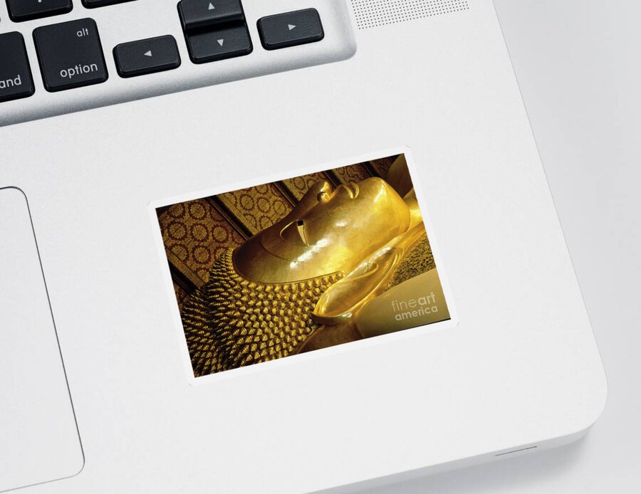 Buddha Sticker featuring the photograph Golden Buddha Face by Heiko Koehrer-Wagner