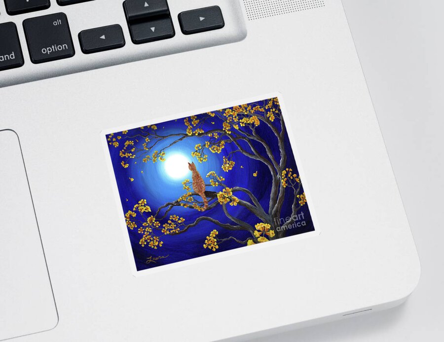 Landscape Sticker featuring the painting Golden Flowers in Moonlight by Laura Iverson