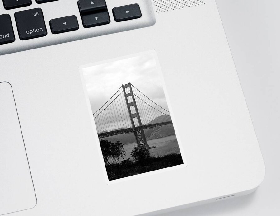 San Francisco Sticker featuring the photograph Golden Gate Bridge- Black and White Photography by Linda Woods by Linda Woods