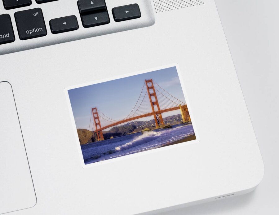 Golden Gate Bridge Tower Blue Sky Sticker featuring the photograph Golden Gate Bridge Dusk by Garry Gay