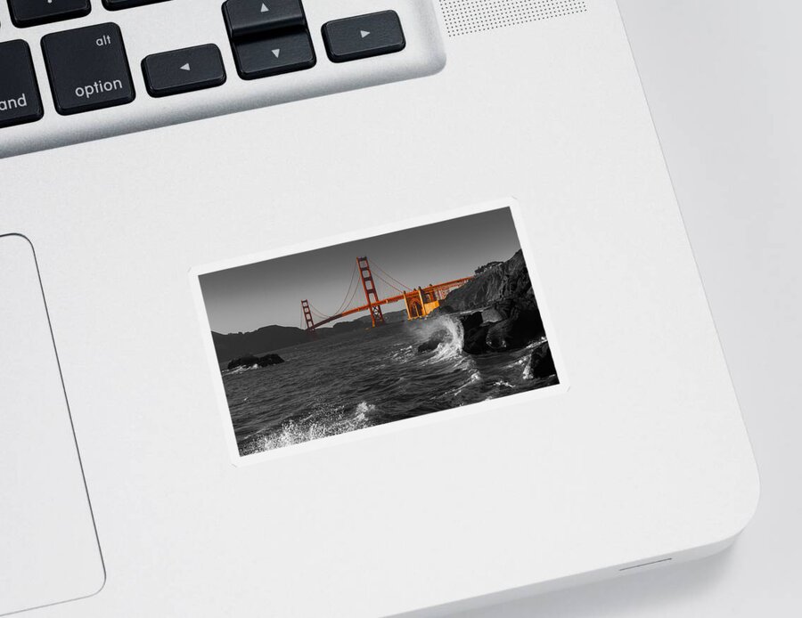 Golden Gate Bridge Sticker featuring the photograph Golden Gate Bridge Sunset Study 2 BW by Scott Campbell
