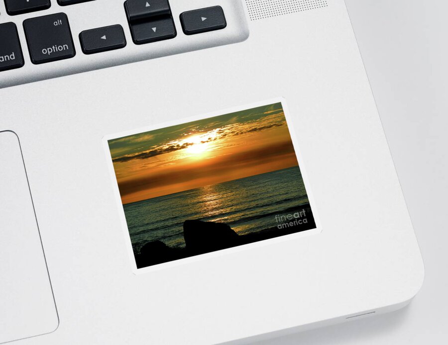 Golden Sunset Sticker featuring the photograph Golden Sunset at the Beach III by Mariola Bitner