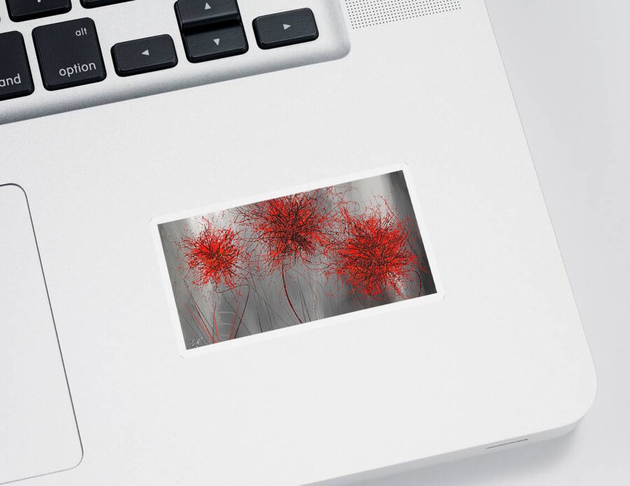Red And Gray Sticker featuring the painting Grayish Vibrant Blooms- Red And Gray Modern Art by Lourry Legarde