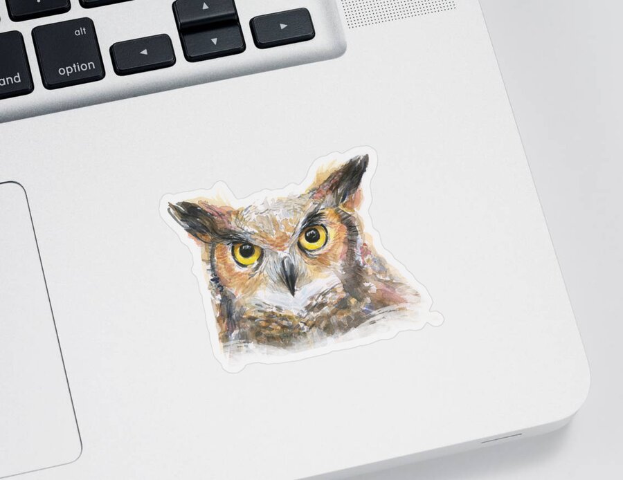 Owl Sticker featuring the painting Great Horned Owl Watercolor by Olga Shvartsur