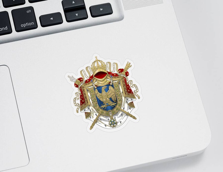 'napoleon Bonaparte' Collection By Serge Averbukh Sticker featuring the digital art Greater Coat of Arms of the First French Empire over Blue Velvet by Serge Averbukh