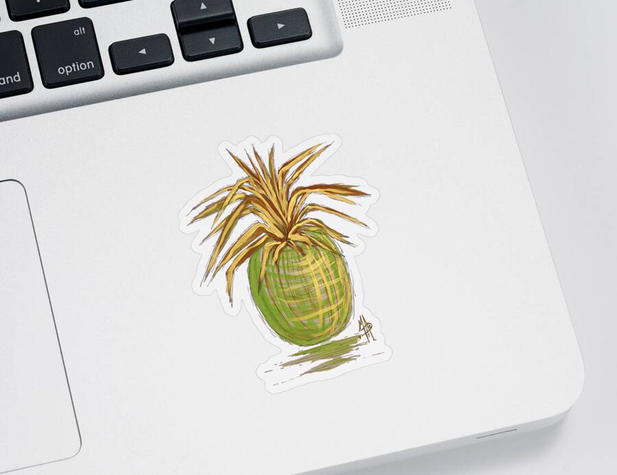 Pineapple Sticker featuring the painting Green Gold Pineapple Painting Illustration Aroon Melane 2015 Collection by MADART by Megan Aroon
