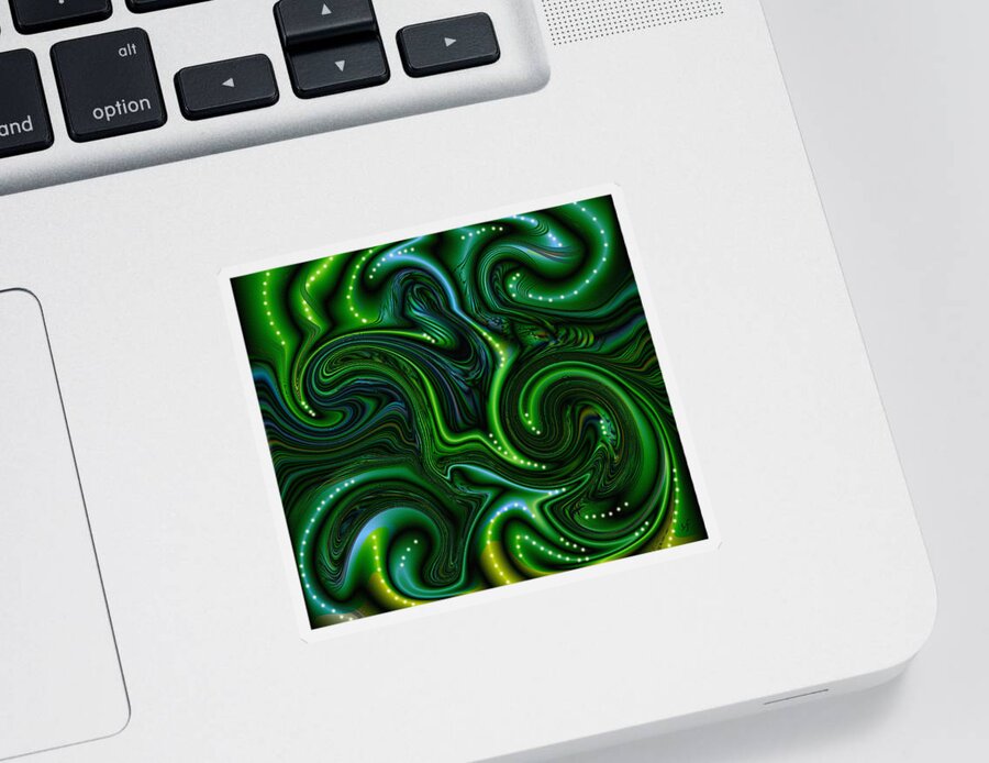 Abstract Sticker featuring the digital art Green Spotted Slurvy Woads by Shelli Fitzpatrick