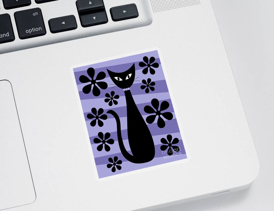 Donna Mibus Sticker featuring the digital art Groovy Flowers with Cat Purple and Light Purple by Donna Mibus