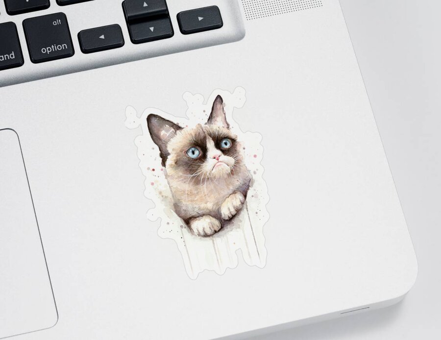 Grumpy Sticker featuring the painting Grumpy Cat Watercolor by Olga Shvartsur