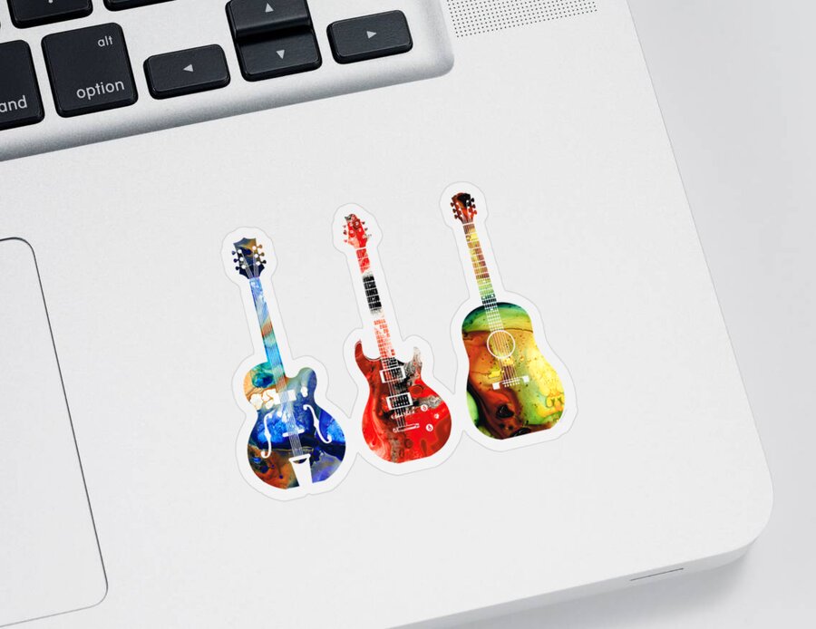 Guitar Sticker featuring the painting Guitar Threesome - Colorful Guitars By Sharon Cummings by Sharon Cummings