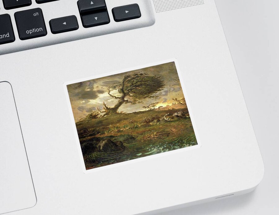 French Sticker featuring the painting Gust of Wind by Jean Francois Millet