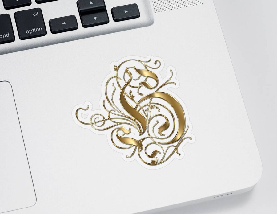 Gold Letter H Sticker featuring the painting H Ornamental Letter Gold Typography by Georgeta Blanaru
