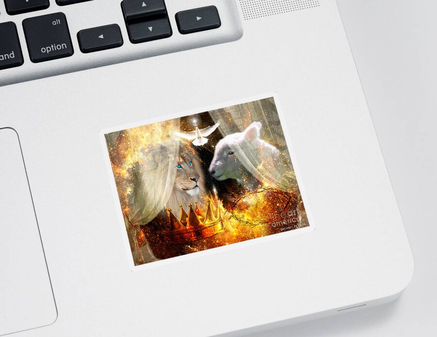 Lion Of Judah Lamb Of God Holy Spirit Sticker featuring the digital art Ha-shilush Ha-kadosh by Dolores Develde