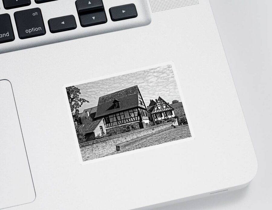 Old Half Timbered Houses Sticker featuring the photograph Half Timbered Houses Black and White by Sally Weigand