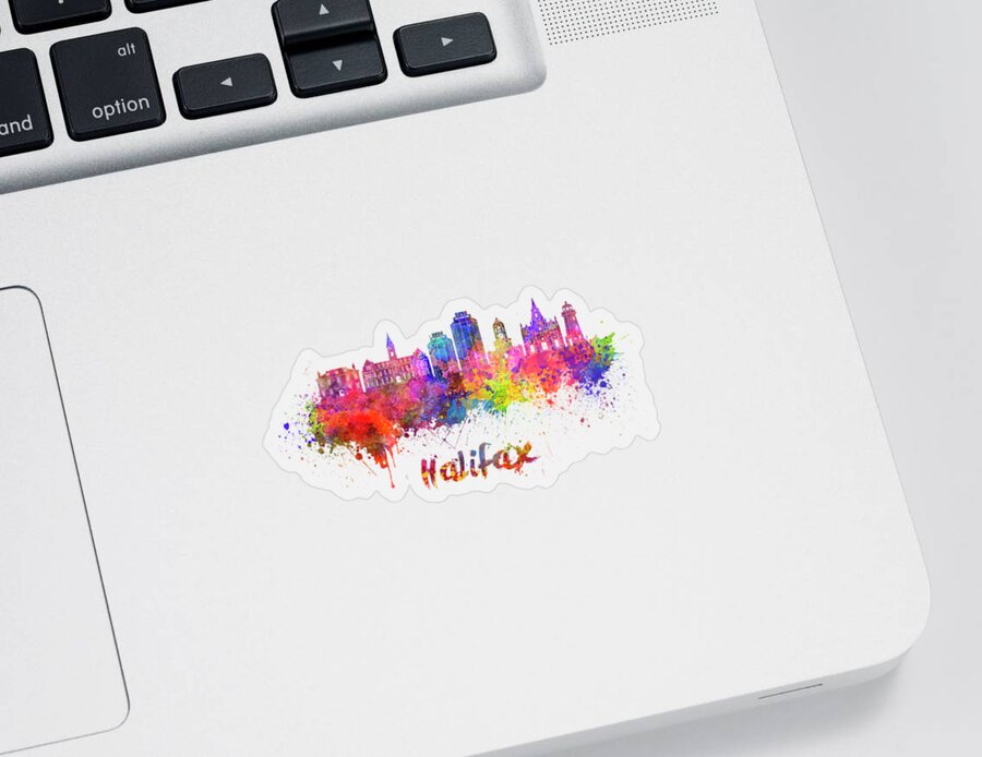 Halifax V2 Skyline In Watercolor Splatters With Clipping Path Sticker featuring the painting Halifax V2 skyline in watercolor splatters with clipping path by Pablo Romero