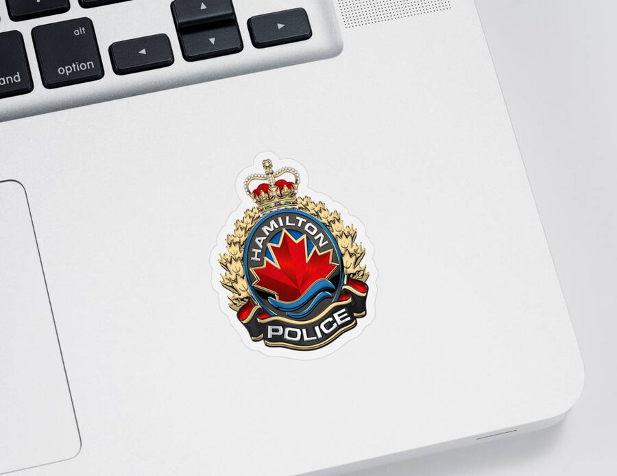 'law Enforcement Insignia & Heraldry' Collection By Serge Averbukh Sticker featuring the digital art Hamilton Police Service - H P S Emblem over Red Velvet by Serge Averbukh