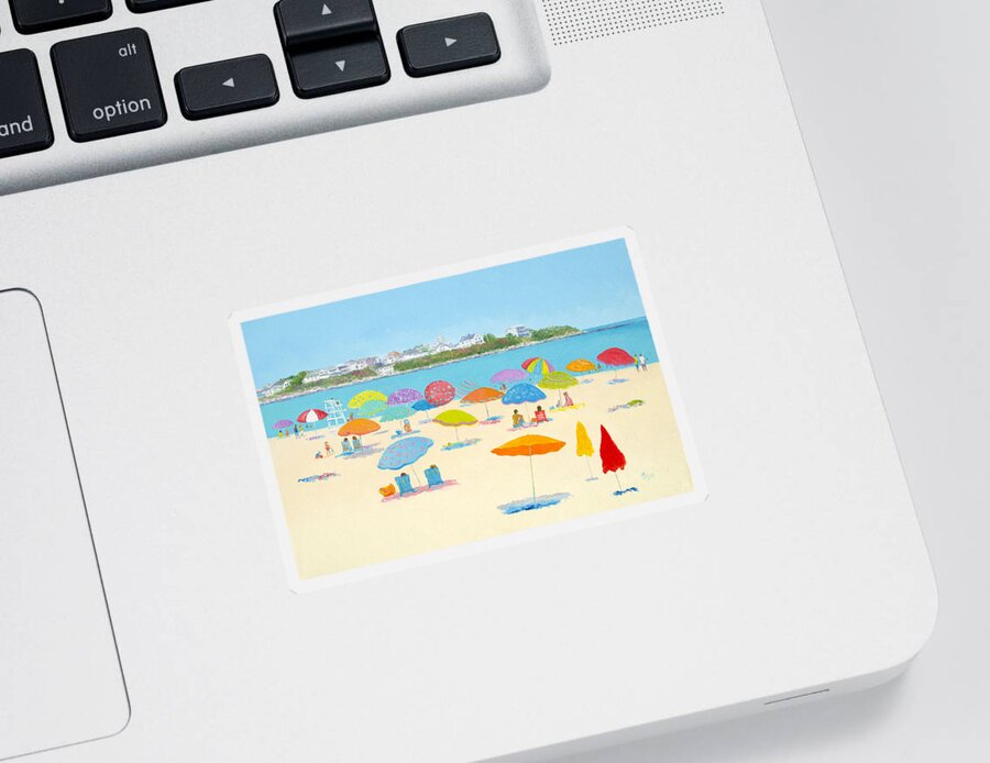 Hampton Beach Sticker featuring the painting Hampton Beach Umbrellas by Jan Matson