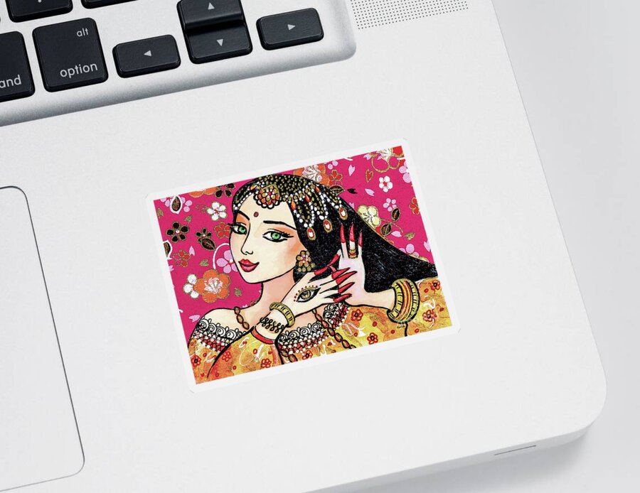 Indian Woman Sticker featuring the painting Hamsa Dance by Eva Campbell