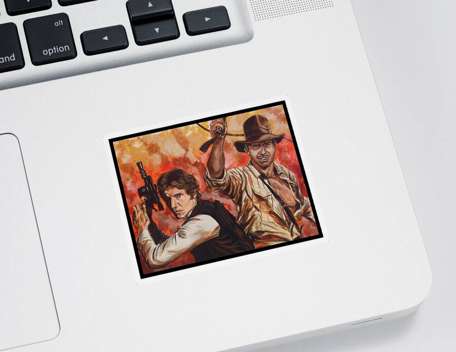 Han Solo Sticker featuring the painting Han Solo and Indiana Jones by Joel Tesch