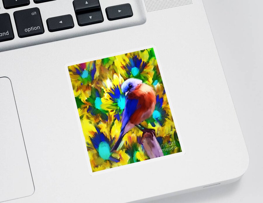  Bluebird Sticker featuring the painting Handsome Bluebird by Tina LeCour