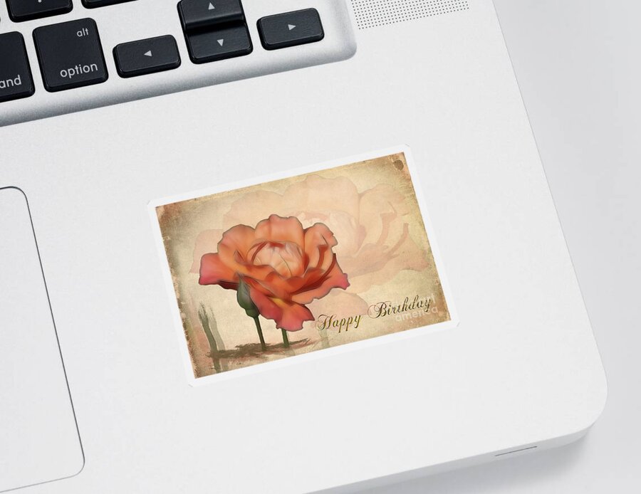Flower Sticker featuring the photograph Happy Birthday Peach Rose Card by Teresa Zieba