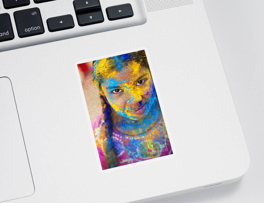 Indian Girl Sticker featuring the photograph Happy Holi by Tim Gainey