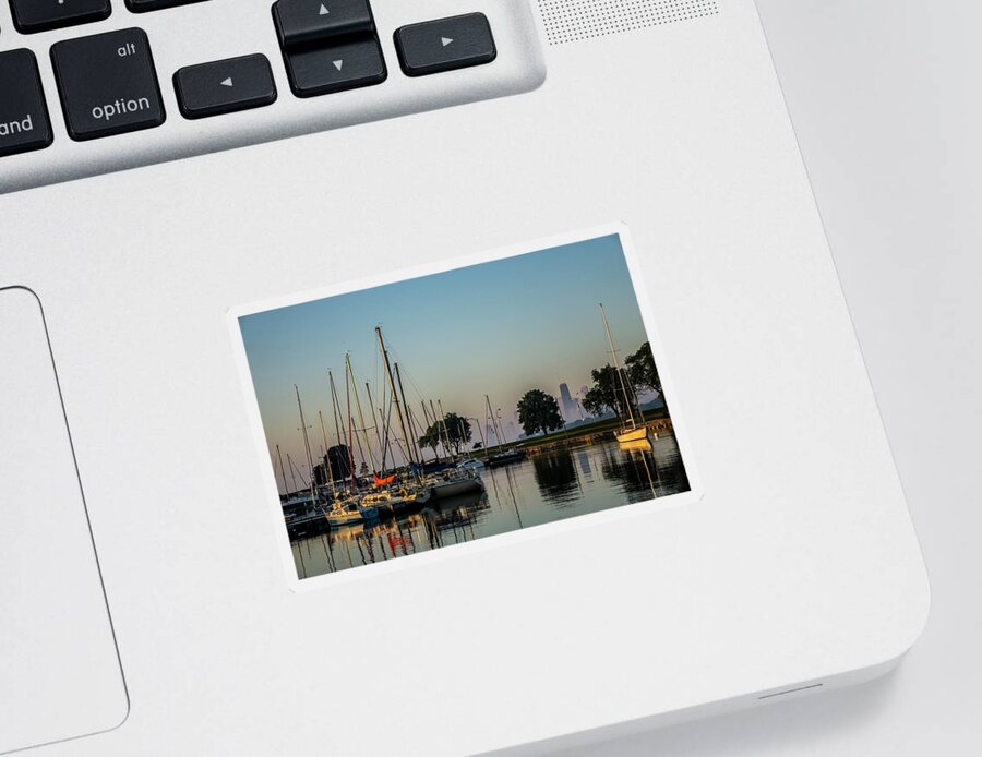 Sailboat Sticker featuring the photograph Harbor and Chicago Skyline by Sven Brogren