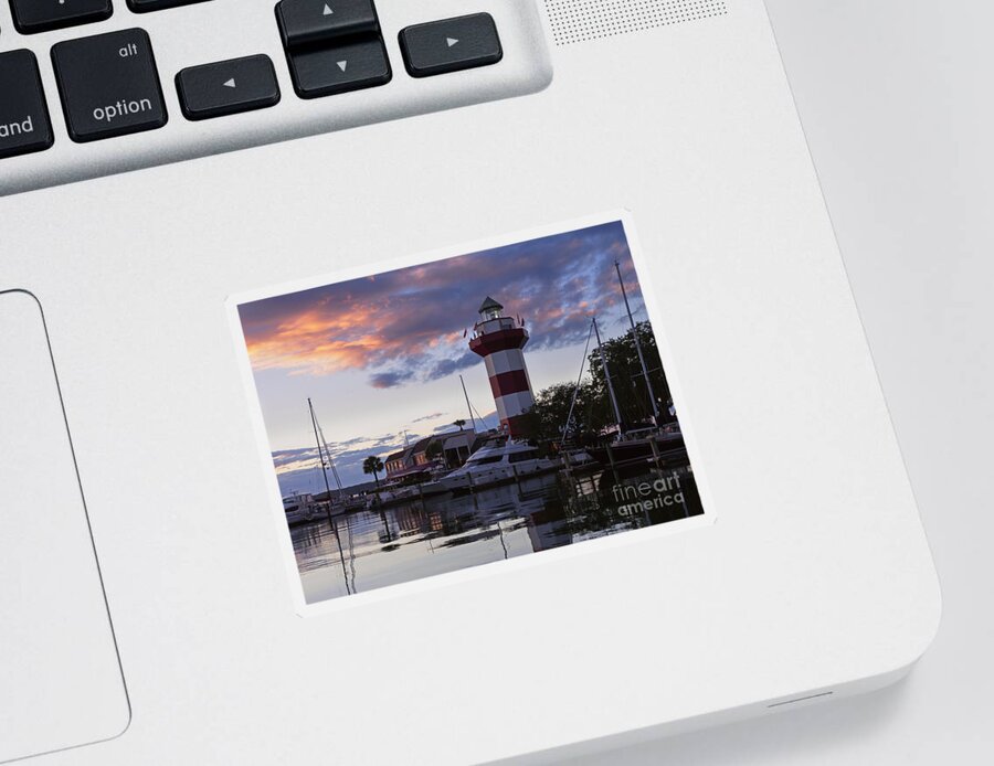Harbour Town Sticker featuring the photograph Harbour Town at sunset Hilton Head Island by Louise Heusinkveld