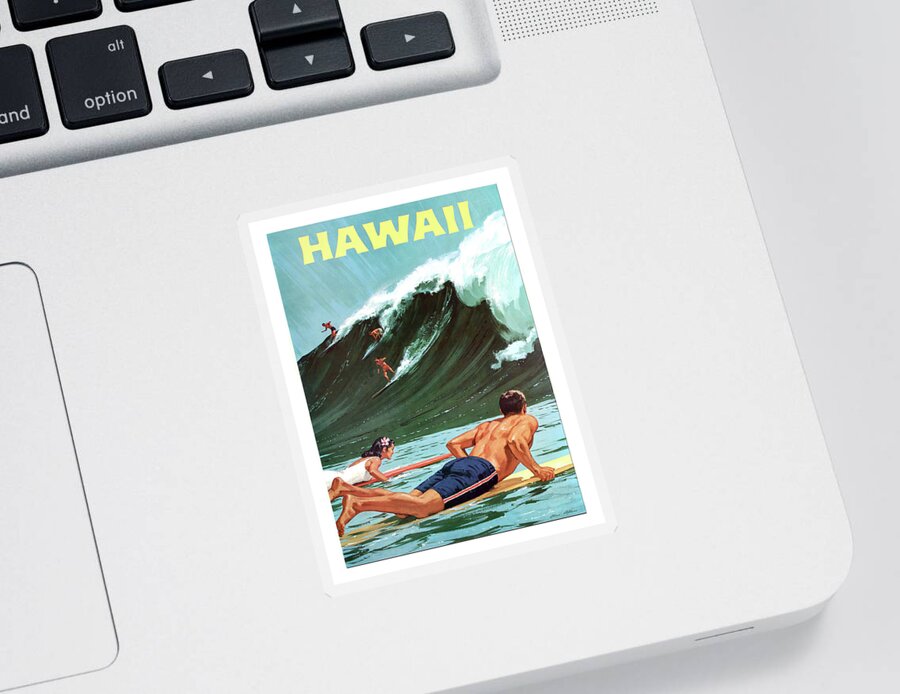 Hawaii Sticker featuring the painting Hawaii, big wave, surf by Long Shot