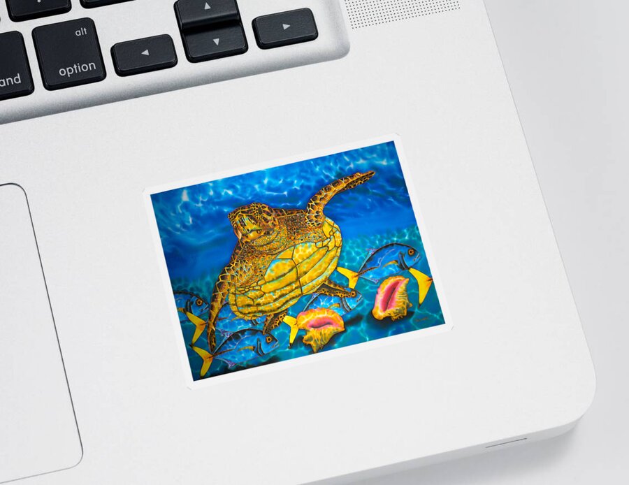 Sea Turtle Sticker featuring the painting Hawksbill and Queen Conch by Daniel Jean-Baptiste
