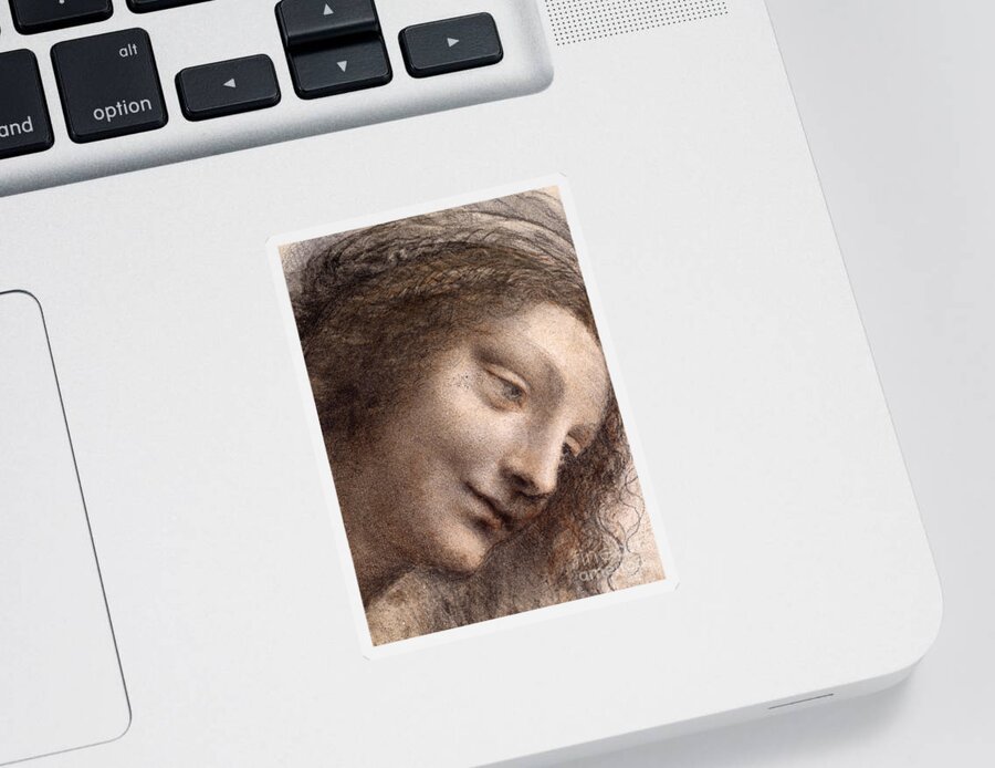 Head Of Virgin Sticker featuring the drawing Head of the Virgin Mary by Leonardo Da Vinci