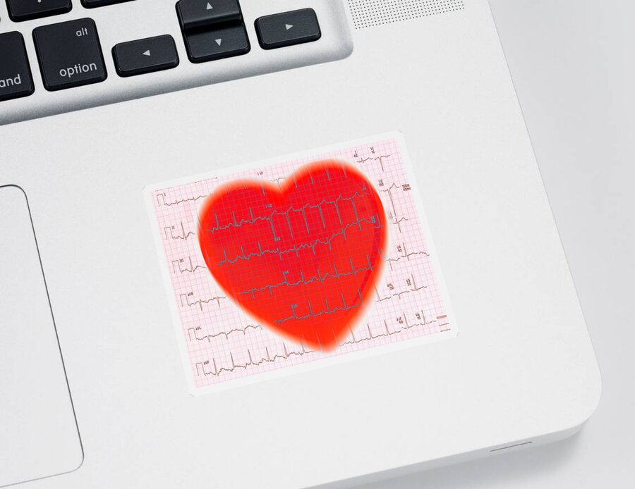 Ekg Sticker featuring the photograph Heart And Ekg Reading by George Mattei