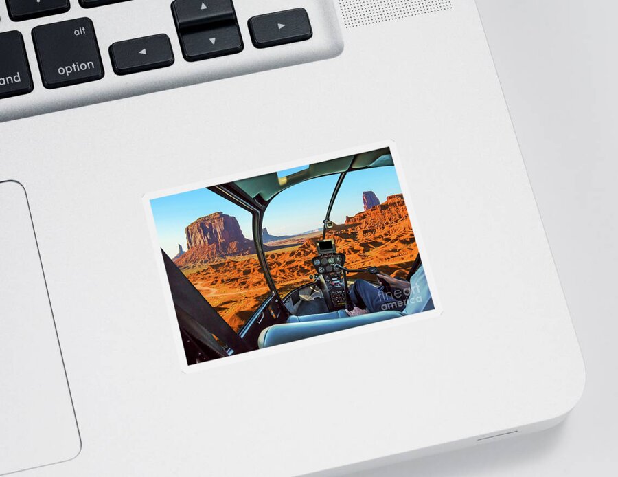 Monument Valley Sticker featuring the photograph Helicopter on Monument Valley by Benny Marty