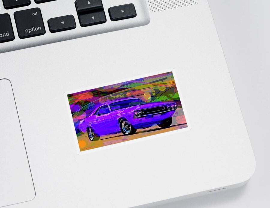 Automotive Sticker featuring the painting Hemi Challenger Plum Crazy by David Lloyd Glover