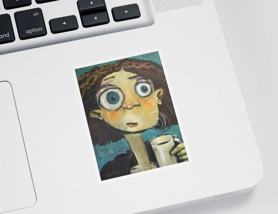 Coffee Sticker featuring the painting Her First Sip Of Coffee by Tim Nyberg