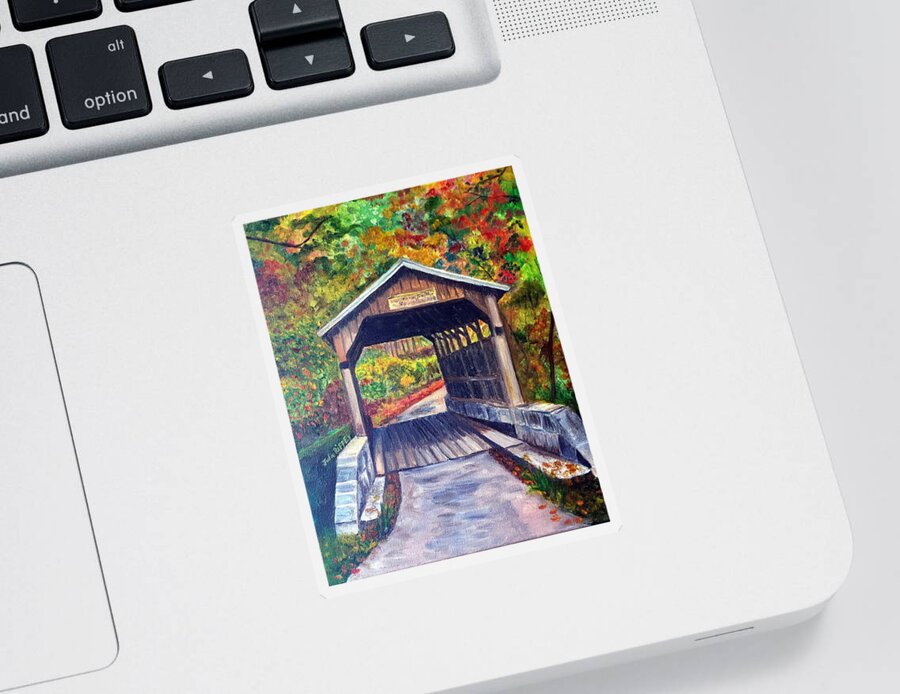 Covered Bridge Sticker featuring the painting Herns Mill Bridge, Lewisburg WV by Julie Brugh Riffey