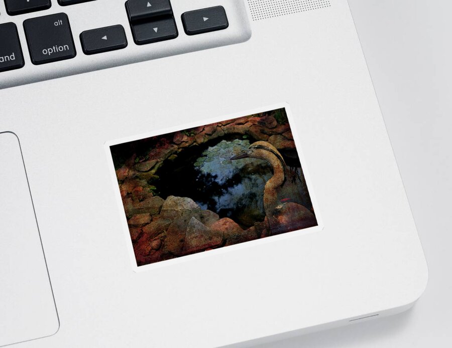 Heron Sticker featuring the photograph Heron and The Koi Pond by Lesa Fine