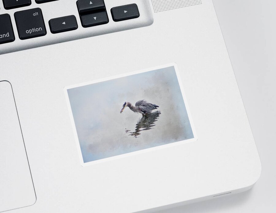 Heron Sticker featuring the photograph Heron Fishing - textured by Marilyn Wilson